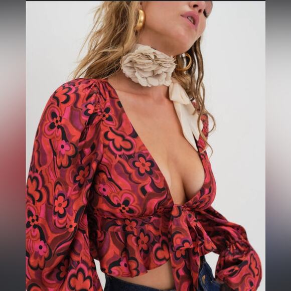 For Love & Lemons Davina Blouse XS NWT Boho Artsy Festival Going Out Statement - Picture 2 of 8